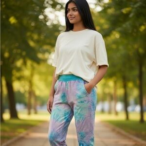 Turquoise & Lavender Tie-Dye Joggers